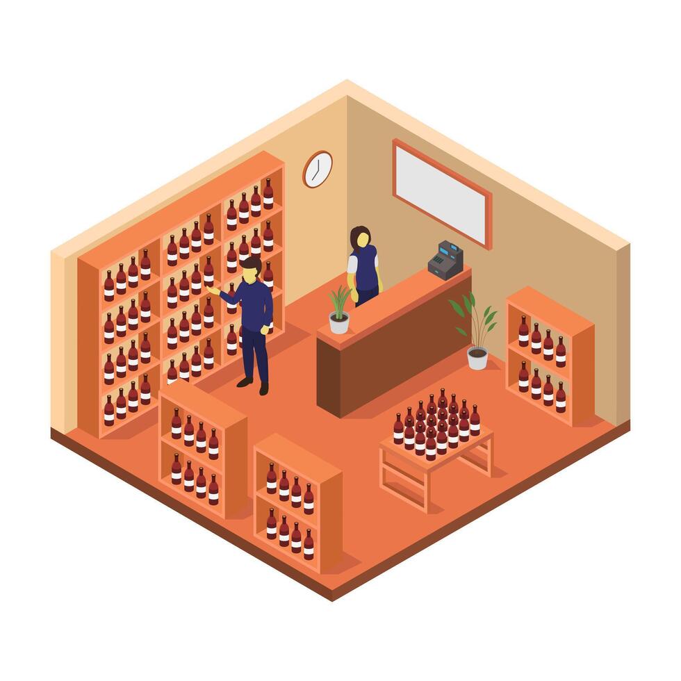 Wine market isometric on a background vector