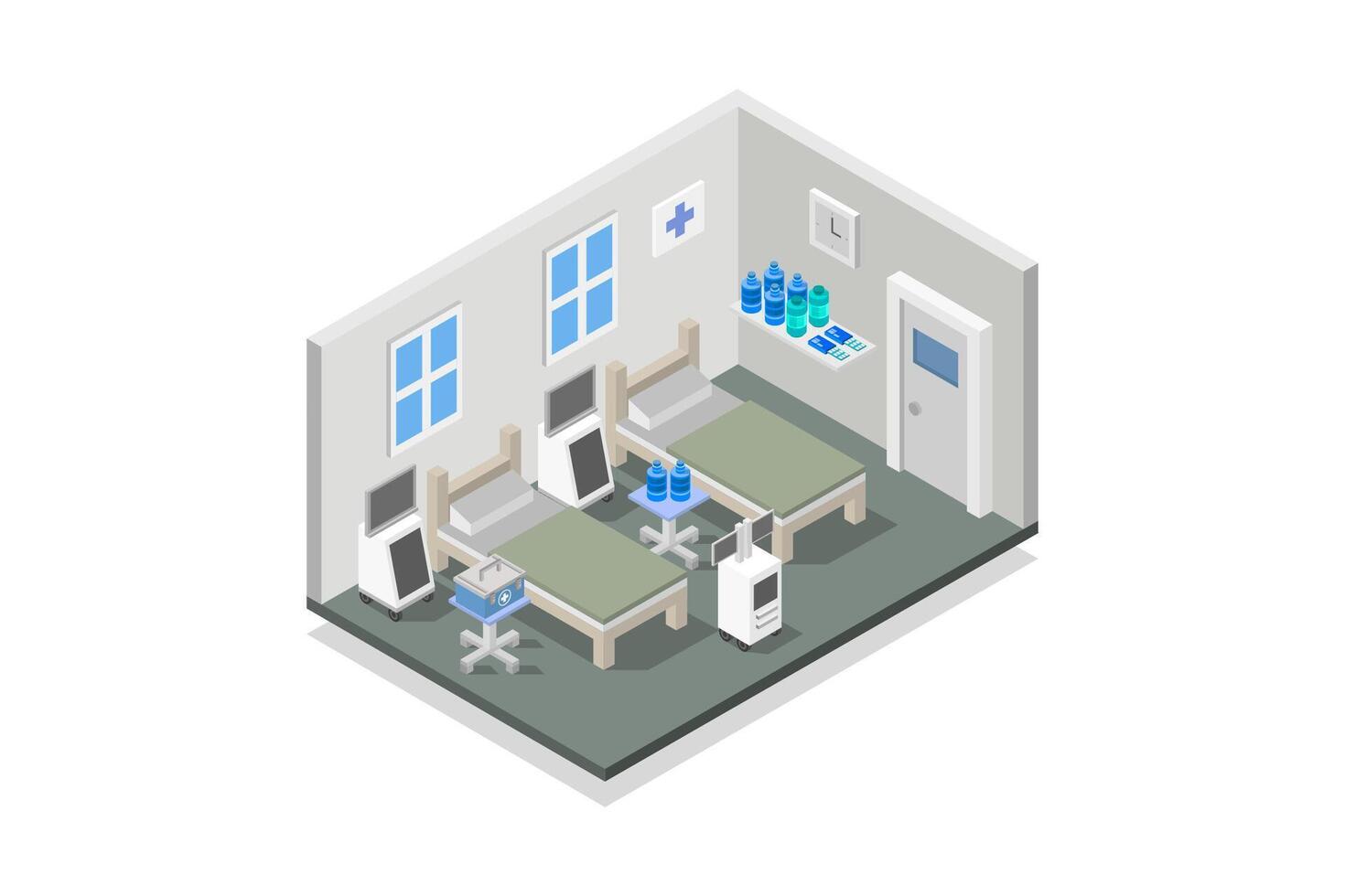 hospital habitación isométrica en blanco antecedentes vector