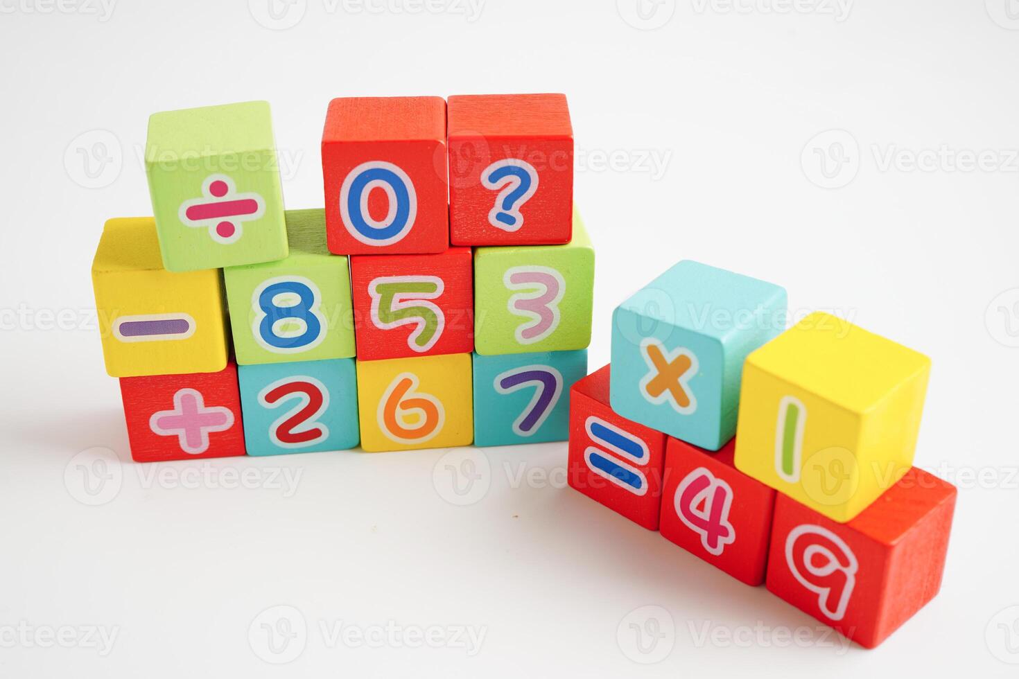 Number wood block cubes for learning Mathematic, education math concept. photo