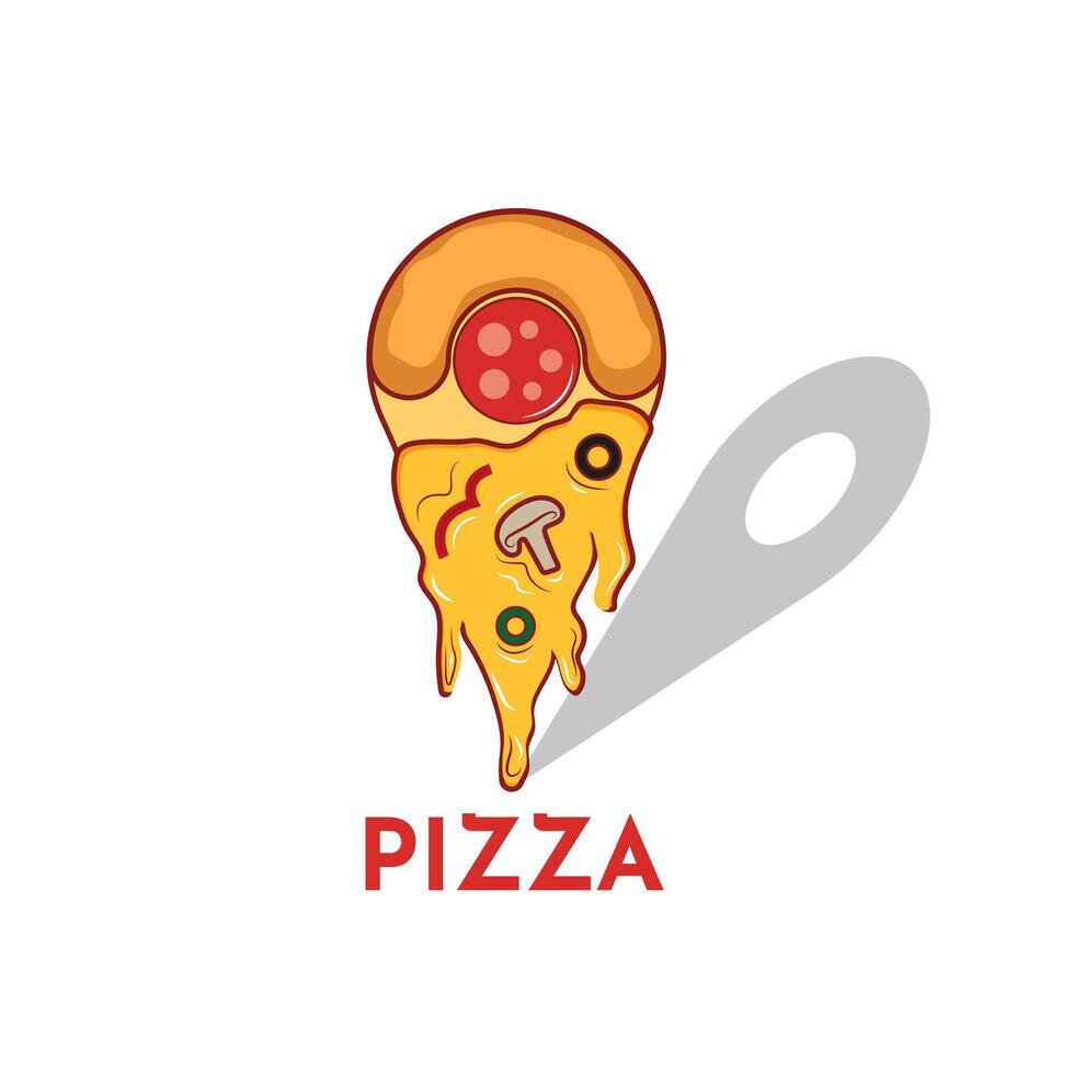 Pizza sign vector with shadow fast food junk tasty street location