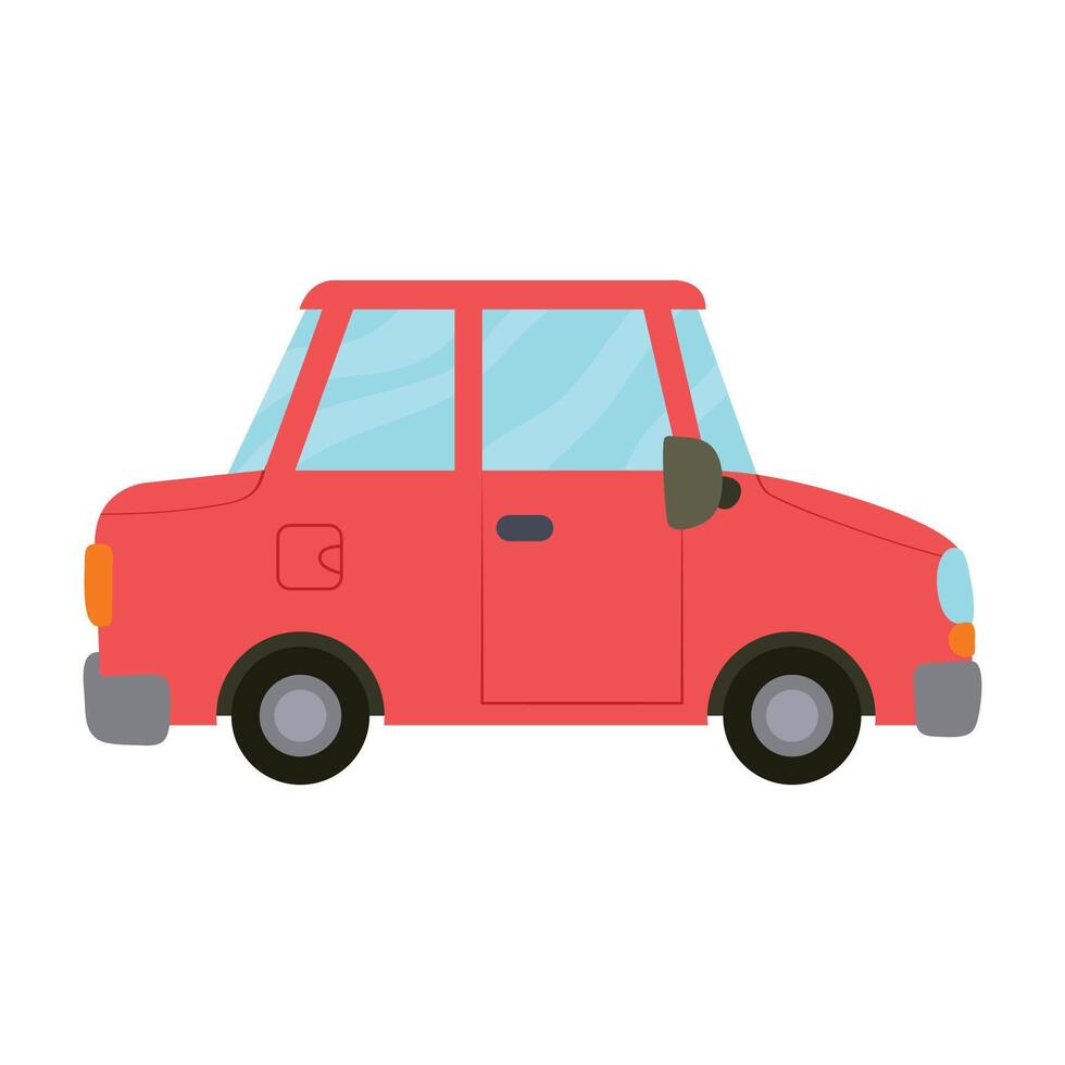 linda rojo coche aislado en blanco. dibujos animados coche texturizado garabatear dibujo clipart vector