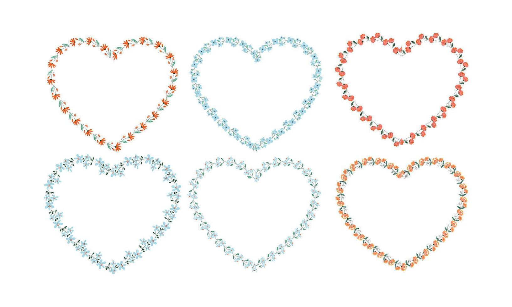 vector hand drawn flat design hearts border and frame collection