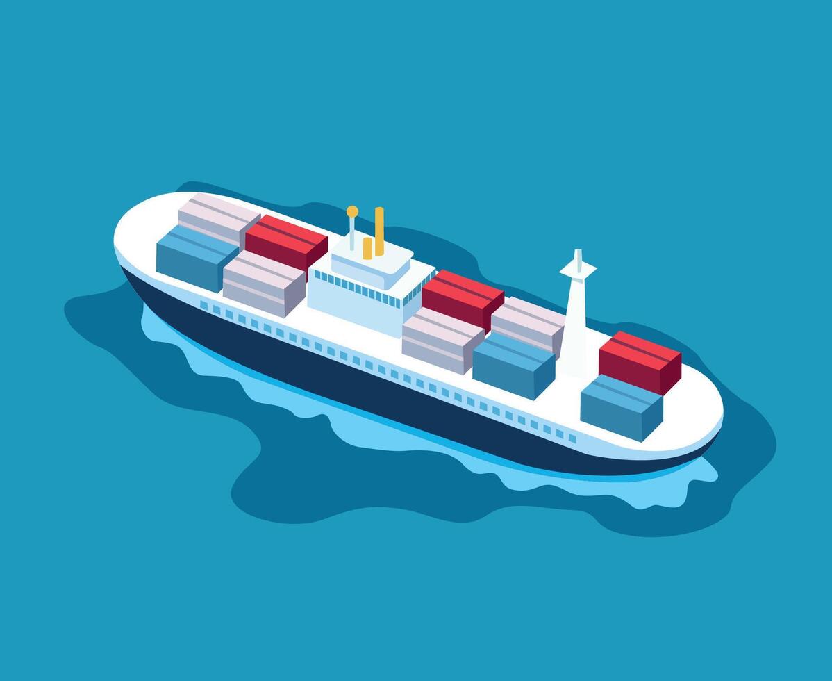 container ship in ocean vector illustration