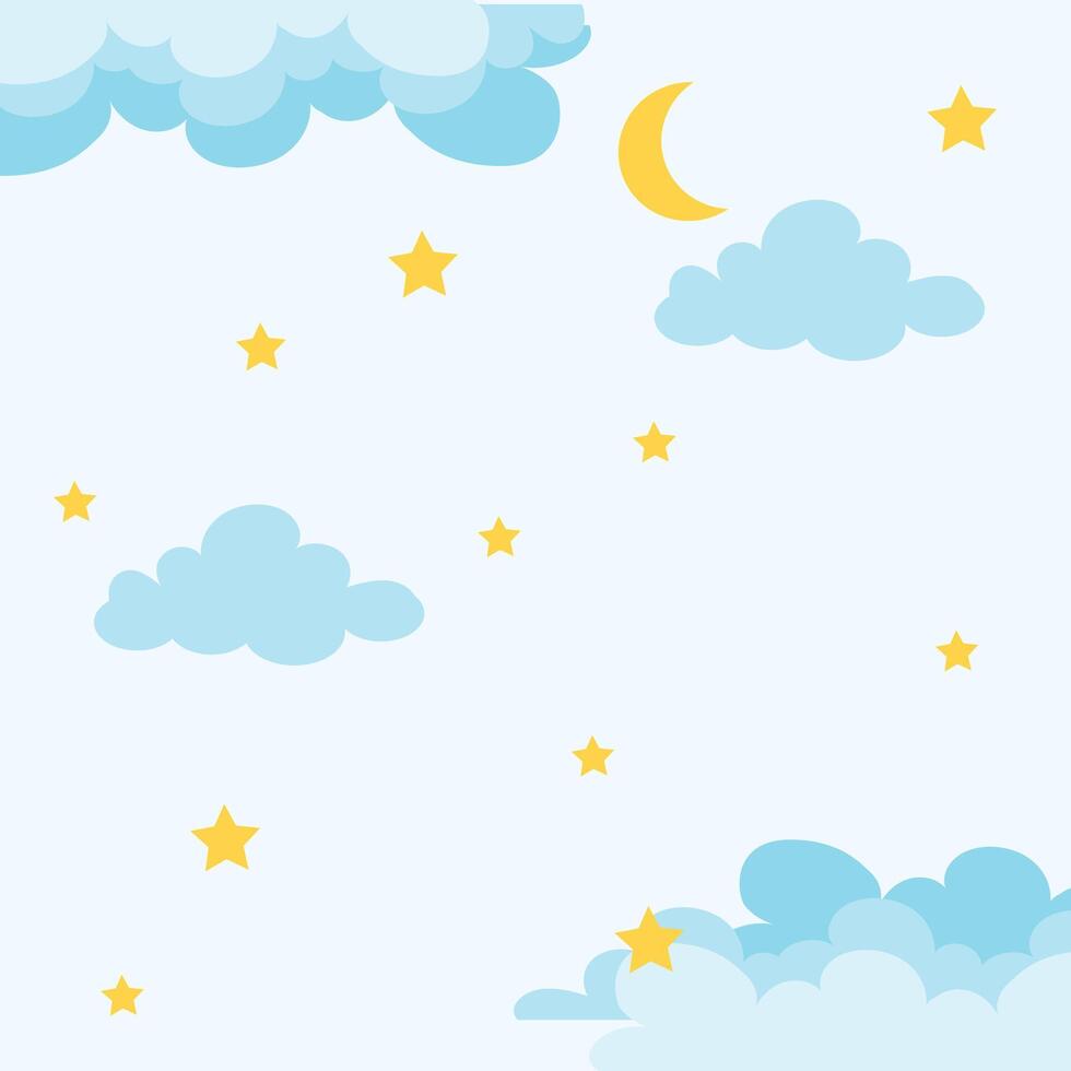vector flat style moon stars and clouds background design
