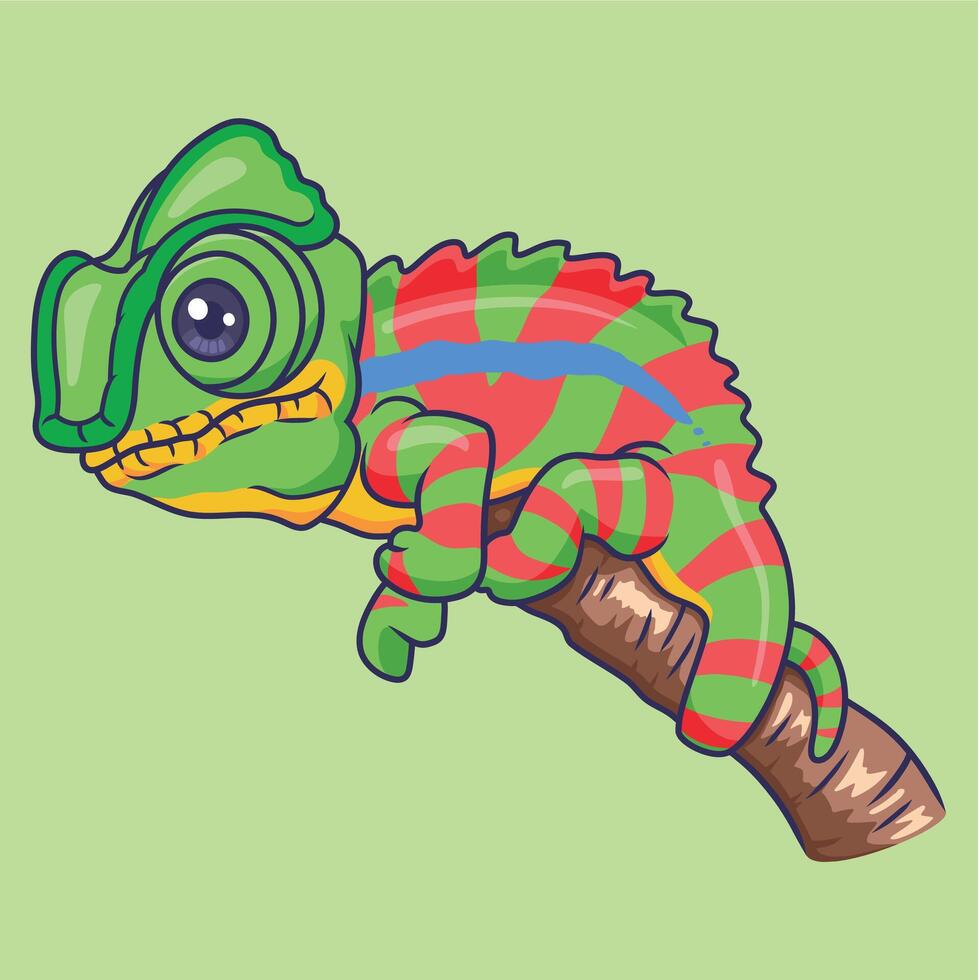 Cute chameleon animal cartoon character vector Illustration.