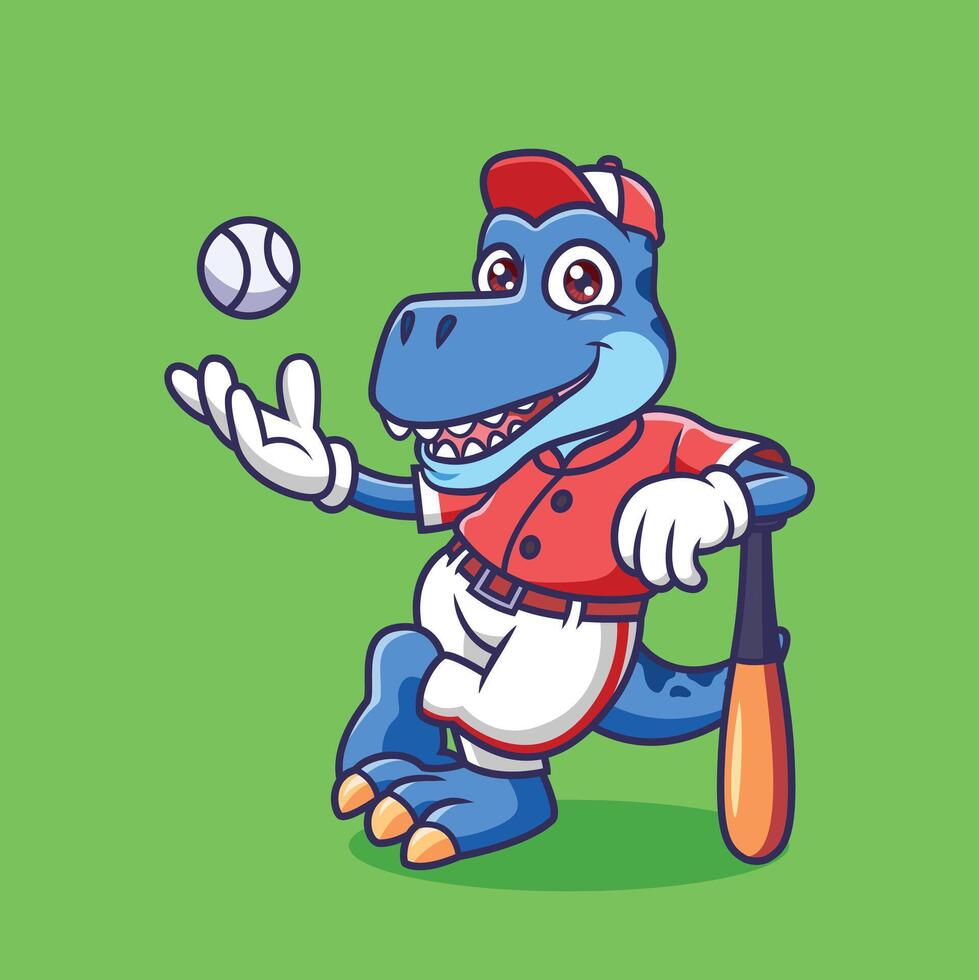 Cute Trex Dinosaur as baseball player Animal Cartoon Illustration vector