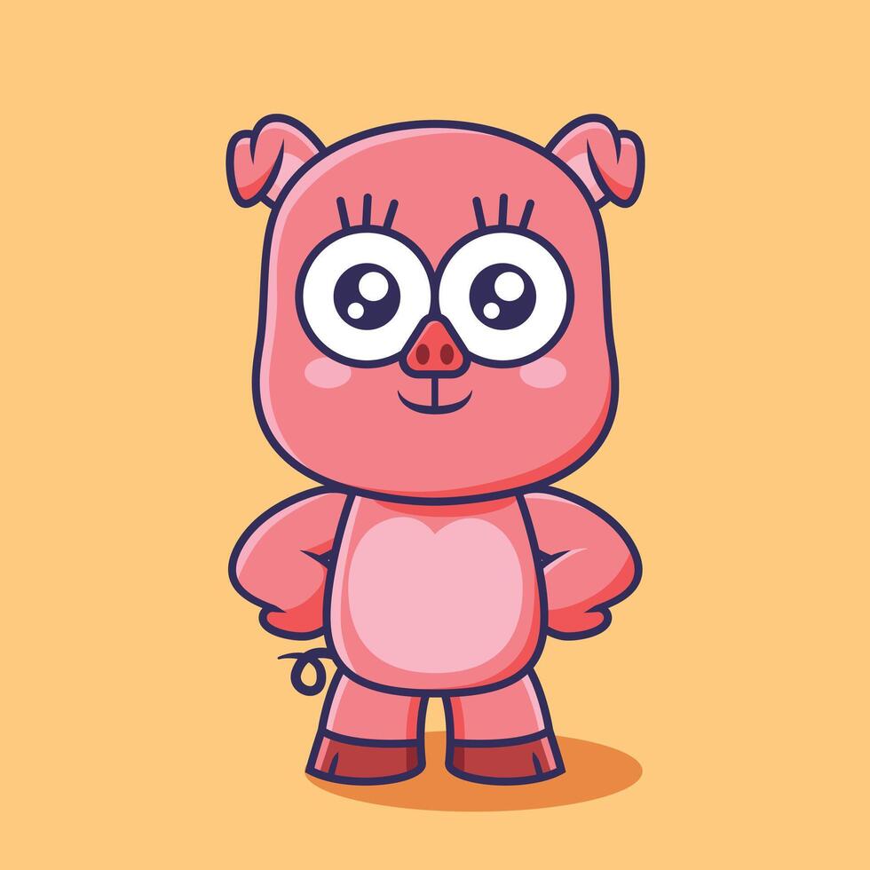 Cute pig animal character cartoon vector illustration