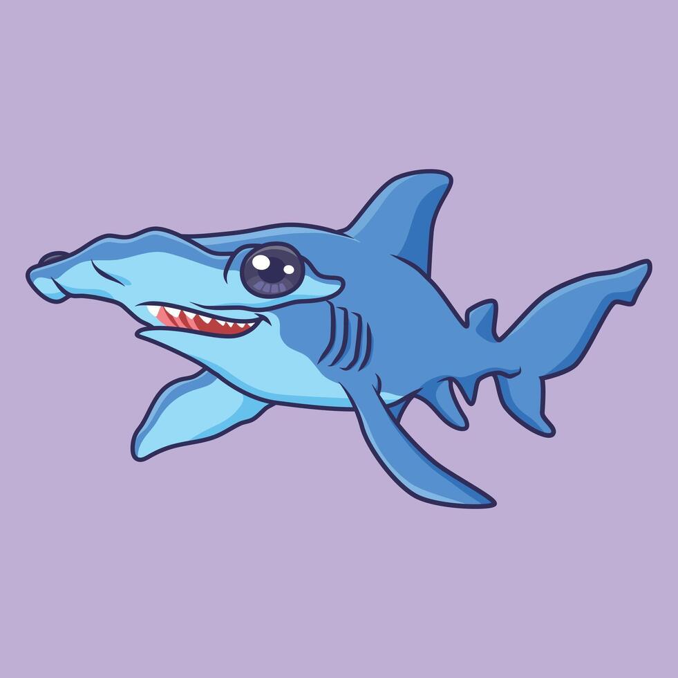 Cute hammerhead shark animal cartoon character vector Illustration.