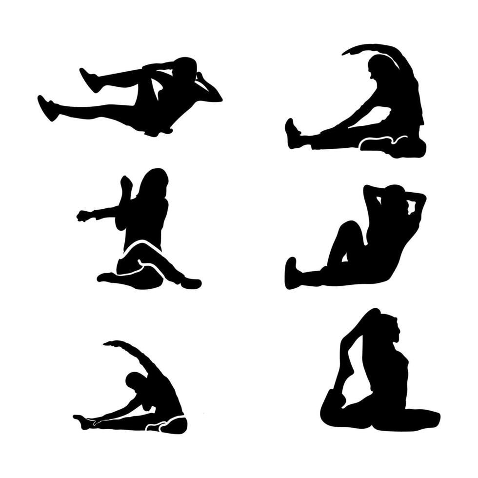 collection yoga silhouette vector