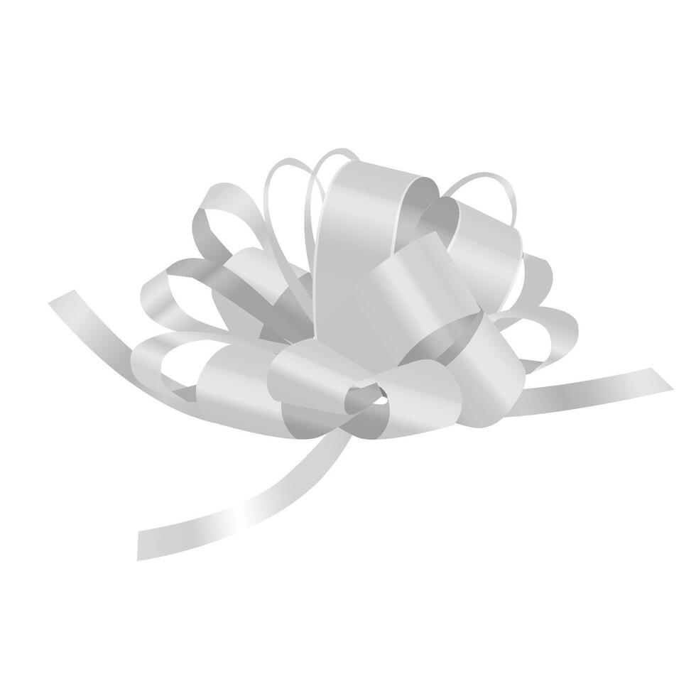 Vector silver gift ribbon bow on white background