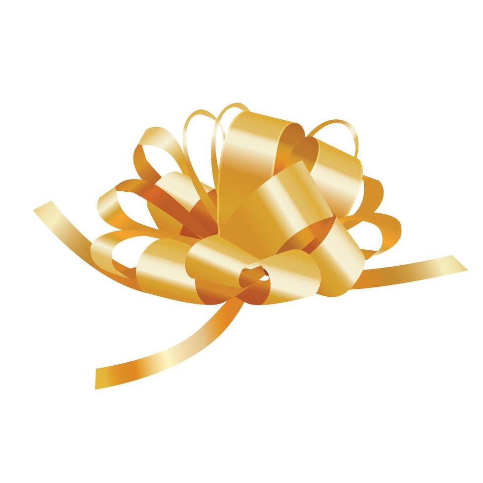 Vector golden gift ribbon bow on white background