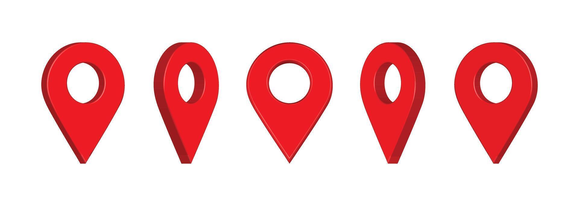 3d red map pointer. Location vector icon on white background.