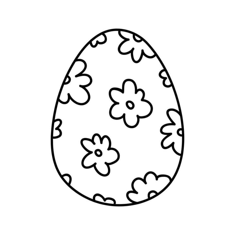 Cute Easter egg with flowers isolated on white background. Vector hand-drawn illustration in doodle style. Perfect for holiday designs, cards, logo, decorations.