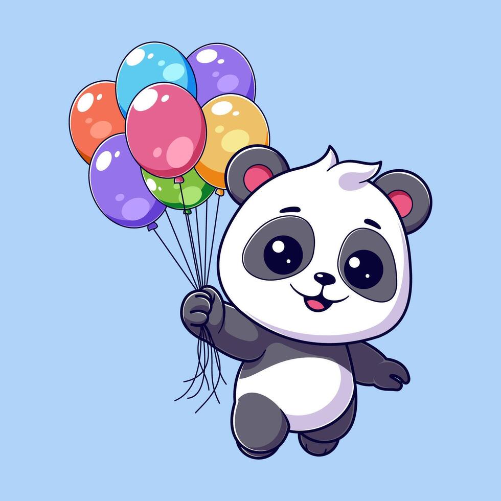 linda panda flotadores con un montón de globos vector