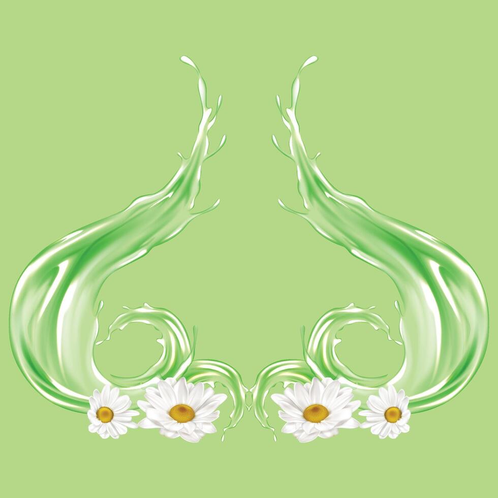Set of translucent water splashes, drops and flower light blue colors, isolated on transparent vector