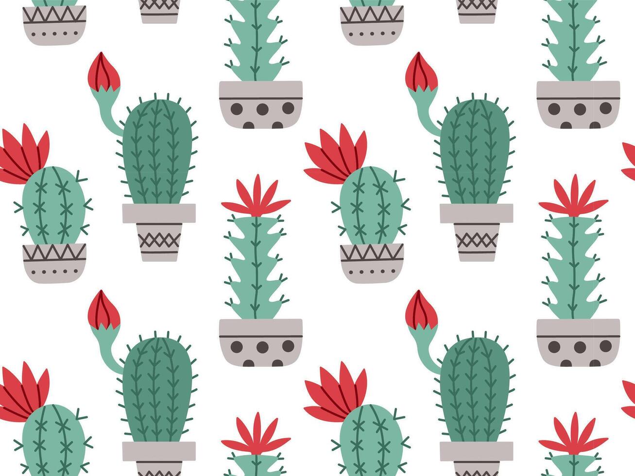 Cactus seamless pattern. Mexico cacti flower and tropical home plants or Arizona summer climate garden cactuses. vector