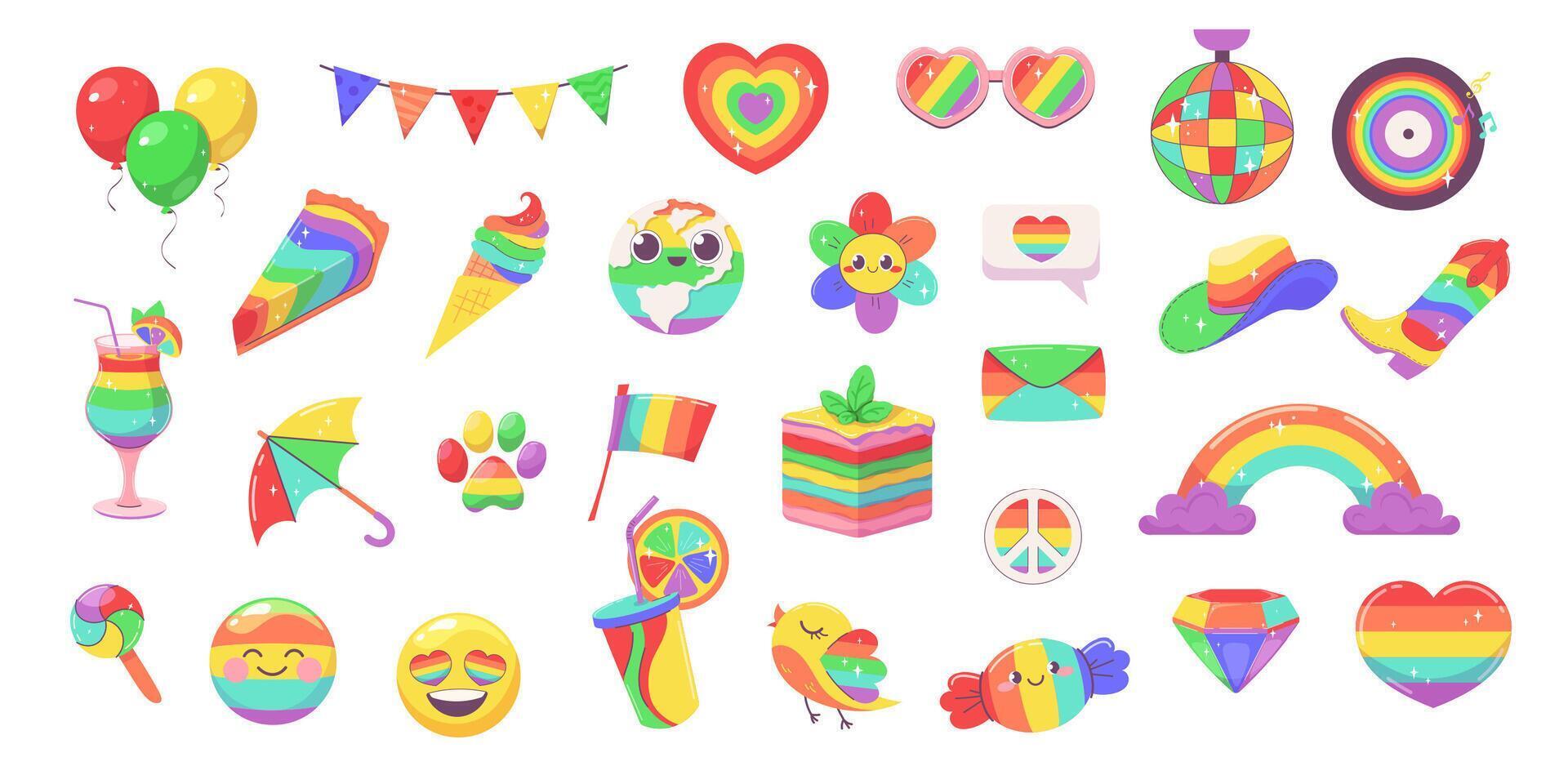 Big set of design elements for Pride Day, Pride Month, and the June Parade. Vector Rainbow LGBTQ Icons