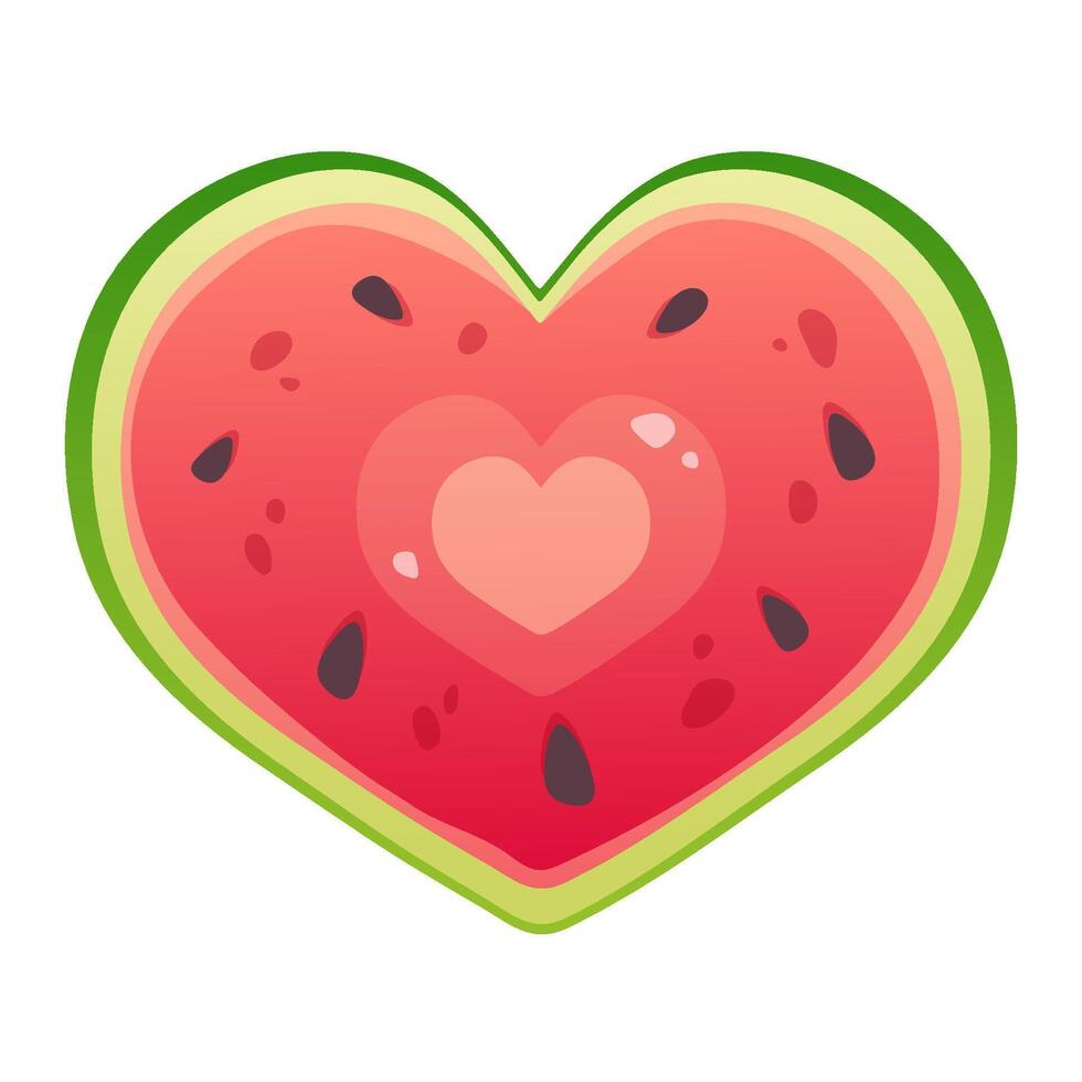 Heart of cut watermelon on white background. Vector cartoon design element of watermelon flavor, summer, love for watermelons