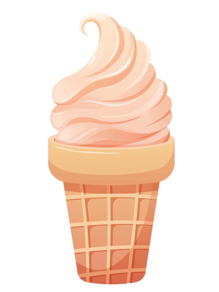 Plain ice cream in waffle cup on white background. Vector illustration