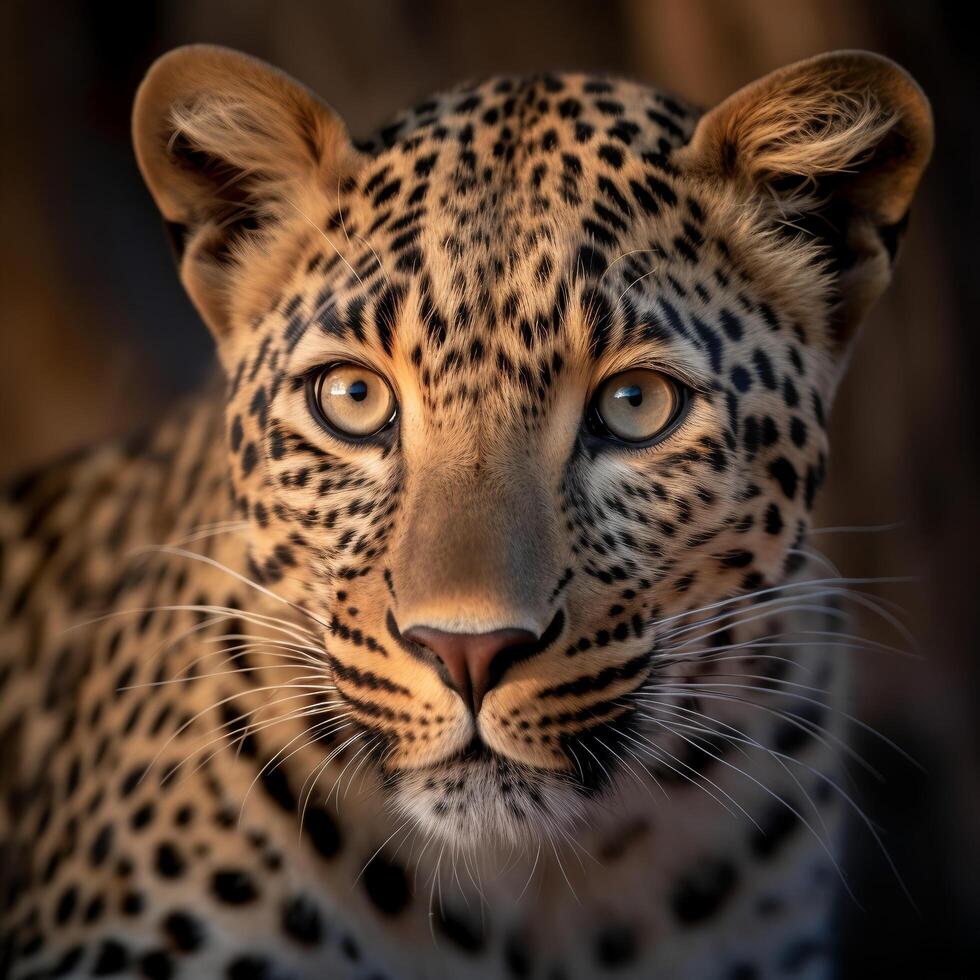 ai generado cerca arriba retrato de leopardo. generativo ai foto