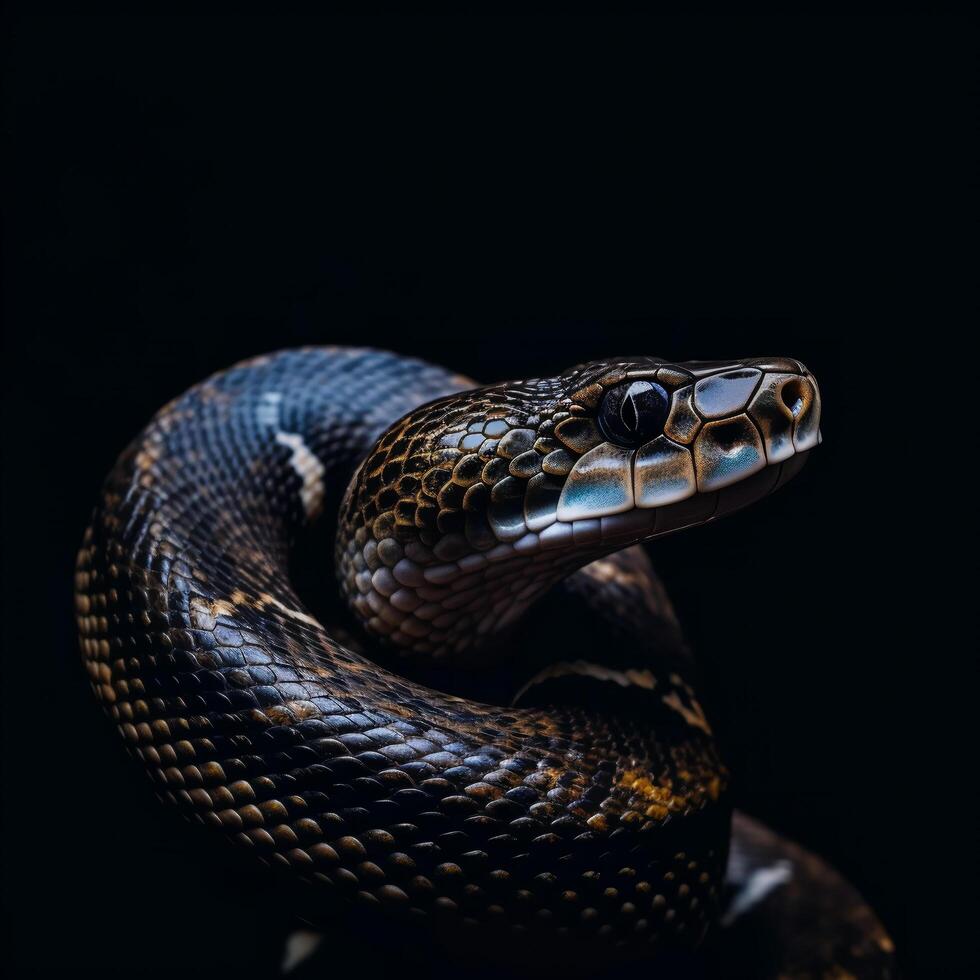 AI generated close-up portrait of a snake's face in detail, generative ai photo