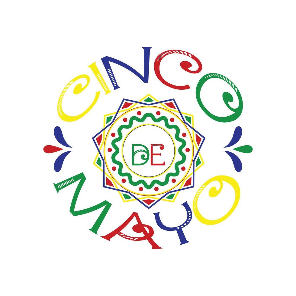 Cinco De Mayo Text with Mexican Fiesta Pattern.  May 5 Federal Holiday Traditional  Ornate Typography. vector
