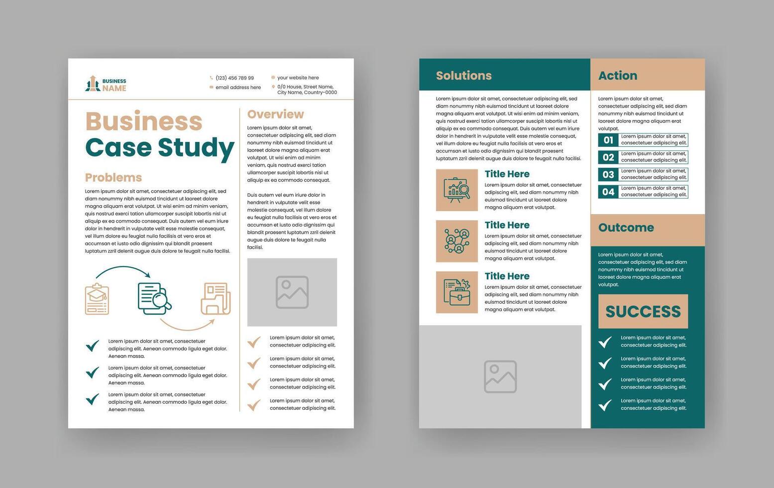 Case Study Layout Flyer. Minimalist Business Report with Simple Design. Green and Beige Color Accent. vector