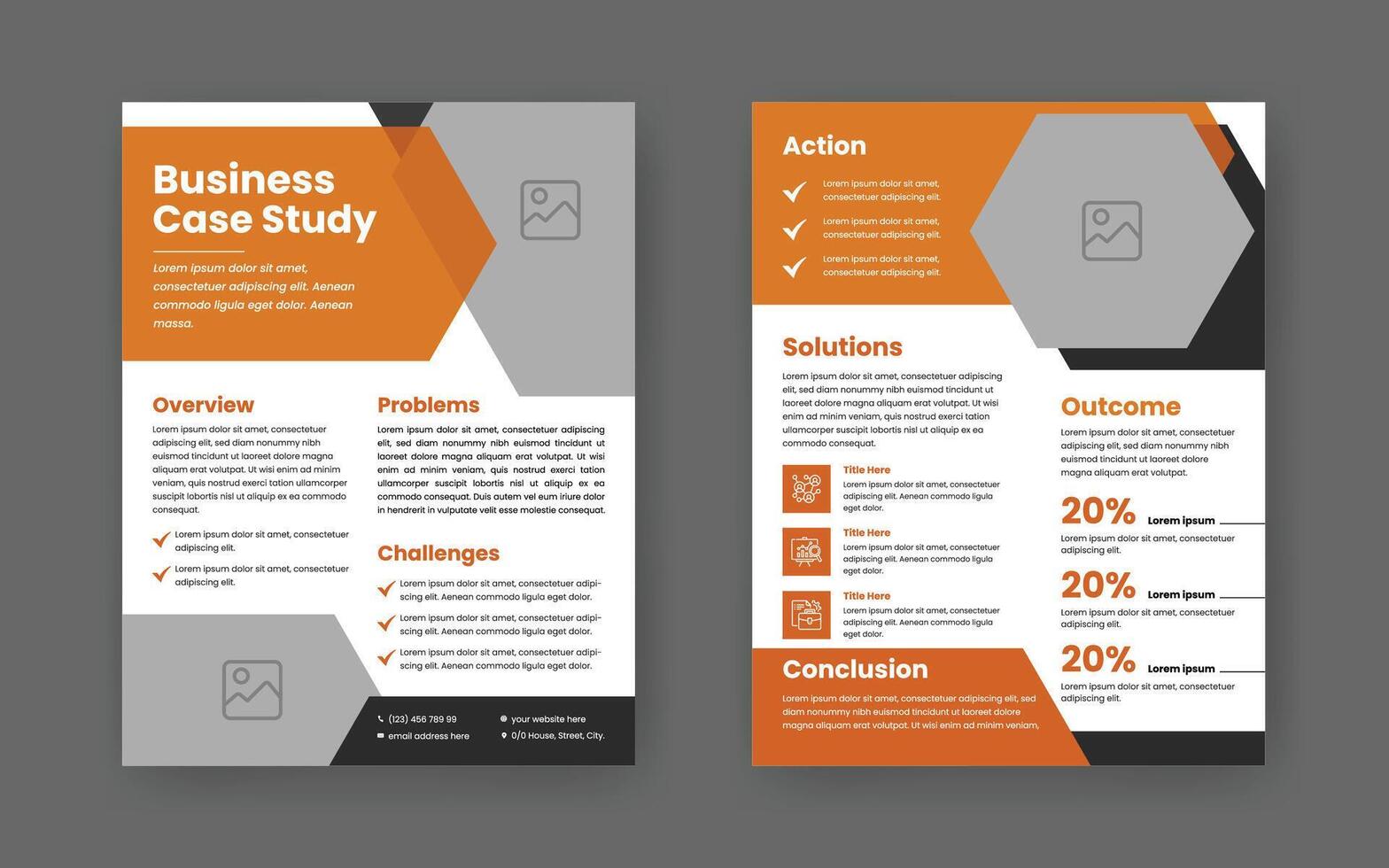 Case Study Layout Flyer. Minimalist Business Report with Simple Design. Yellow and Black Color Accent. vector