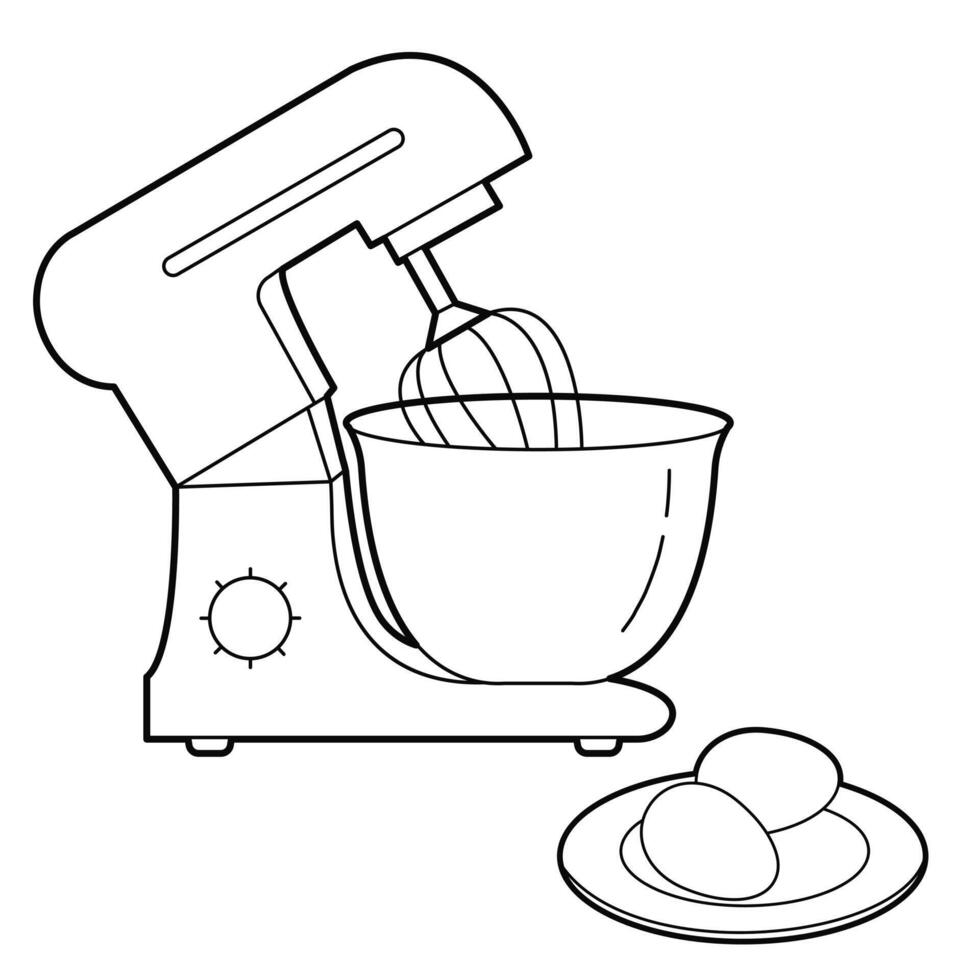 Kitchen Tools. Kitchen machine and eggs. Outline illustration, design elements vector