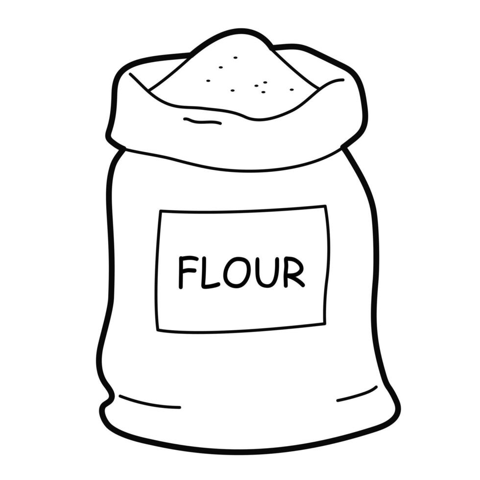 Sack of flour. Outline illustration on white background, design element vector