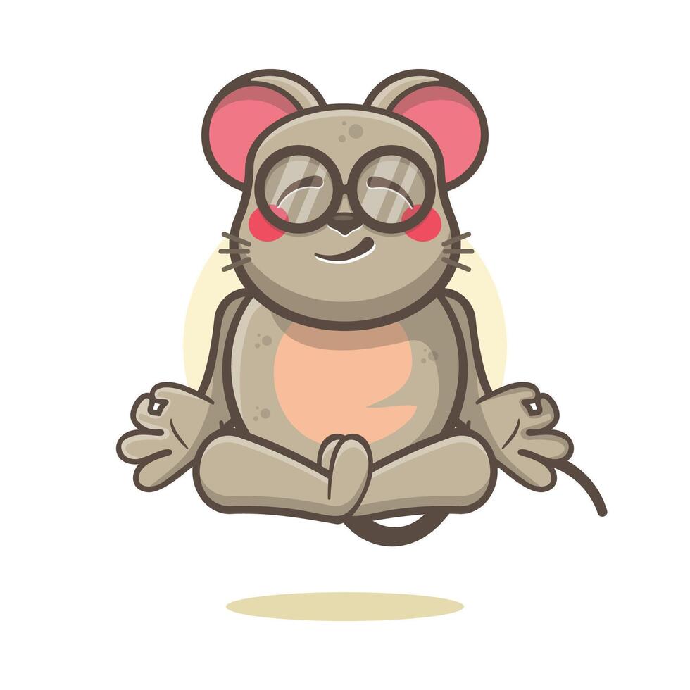 calm mouse animal character mascot with yoga meditation pose isolated cartoon vector