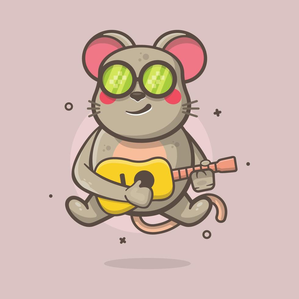 cool mouse animal character mascot playing guitar isolated cartoon vector