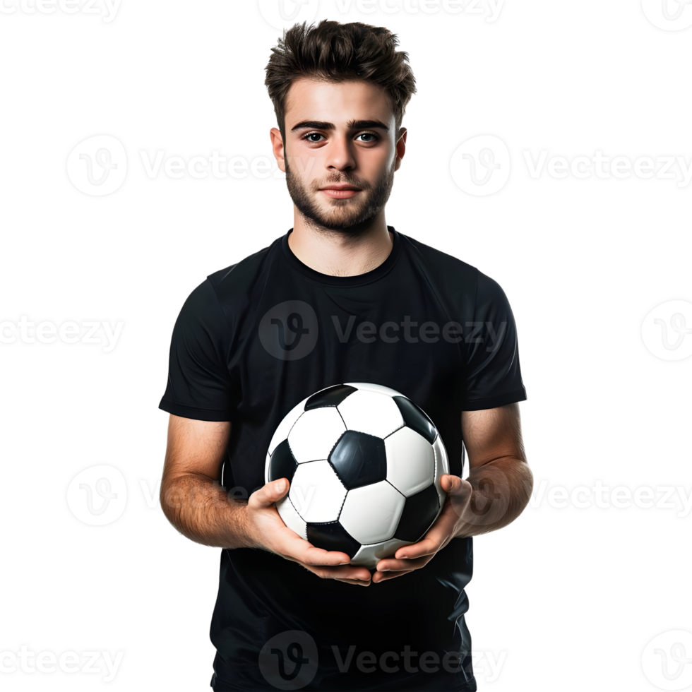 AI generated Boy Standing With Soccer Ball in Hand on Transparent background - Ai Generated png