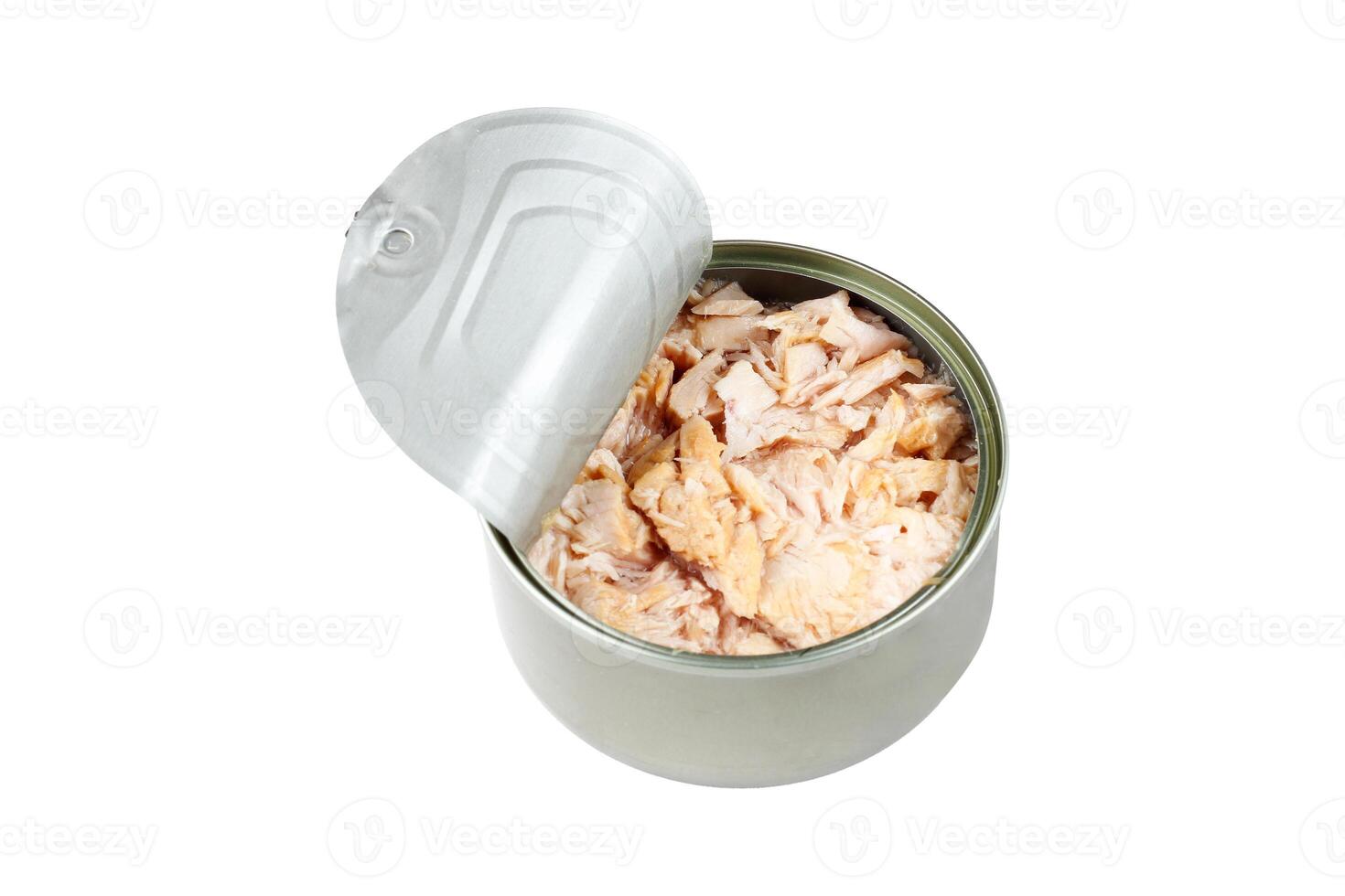 open canned tuna can isolated on white background top view photo