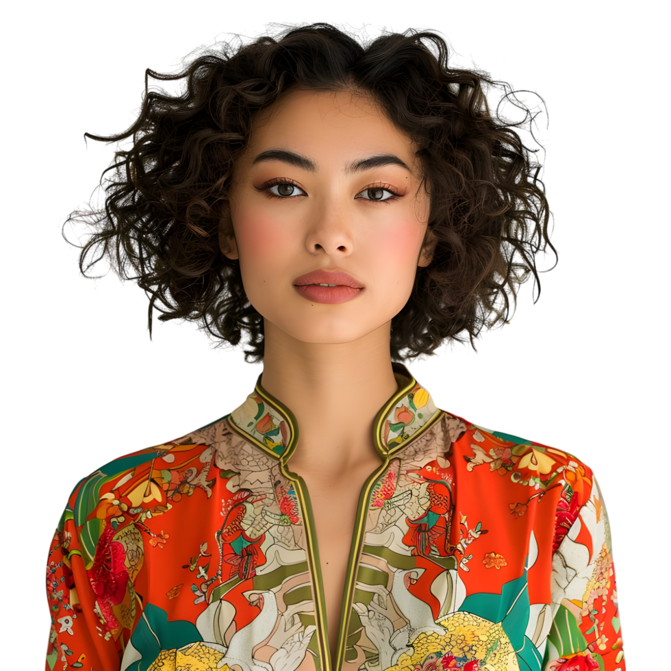 AI generated Chinese Tradition Woman with Curly Hair and Dress on Transparent background - Ai Generated png