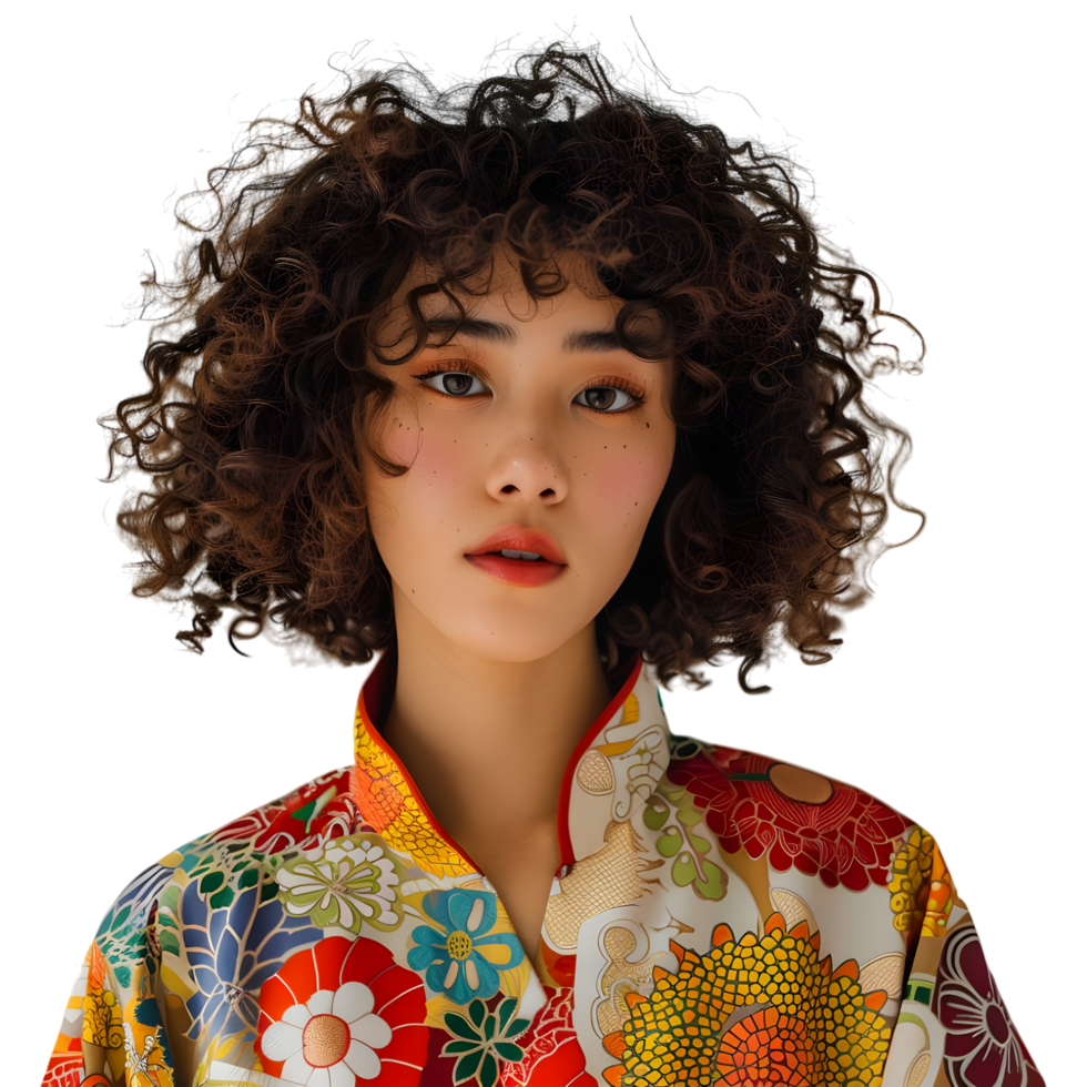 AI generated Chinese Tradition Woman with Curly Hair and Dress on Transparent background - Ai Generated png