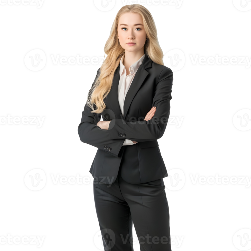 ai genererad företag kvinna stående med korsade vapen på transparent bakgrund - ai genererad png