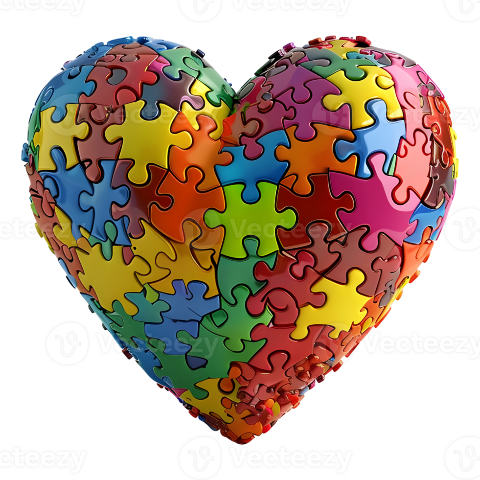 ai generato 3d interpretazione di un' cuore fatto a partire dal sega puzzle pezzi su trasparente sfondo - ai generato png