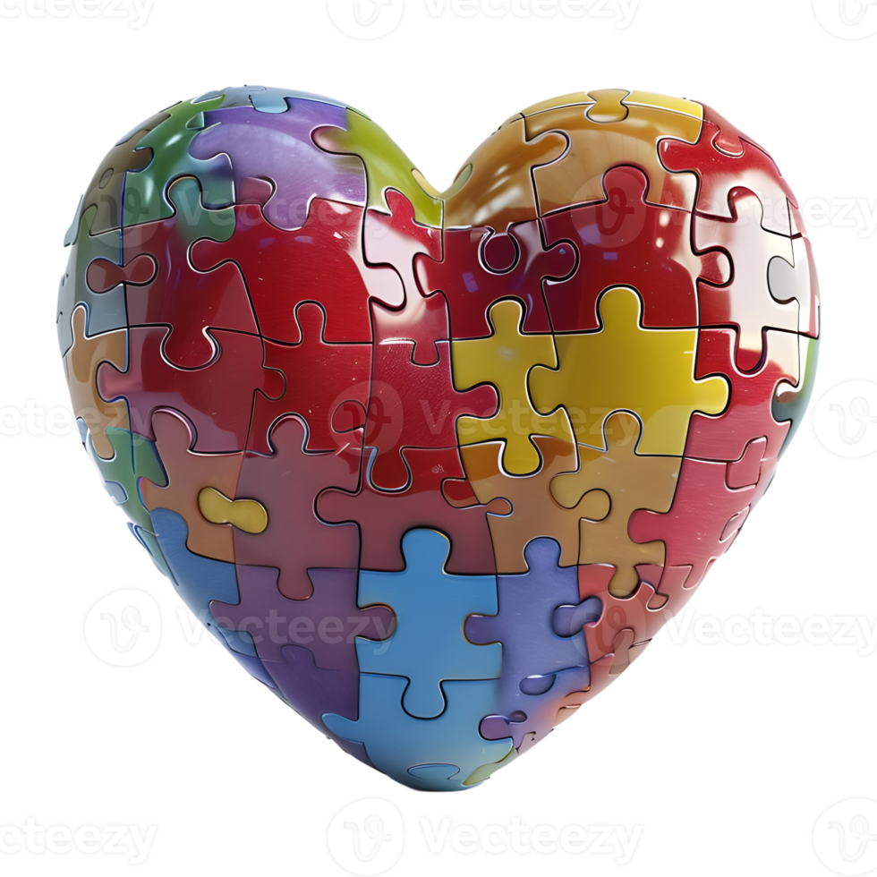 AI generated 3D Rendering of a Heart Made From Jigsaw Puzzle Pieces on Transparent Background - Ai Generated png