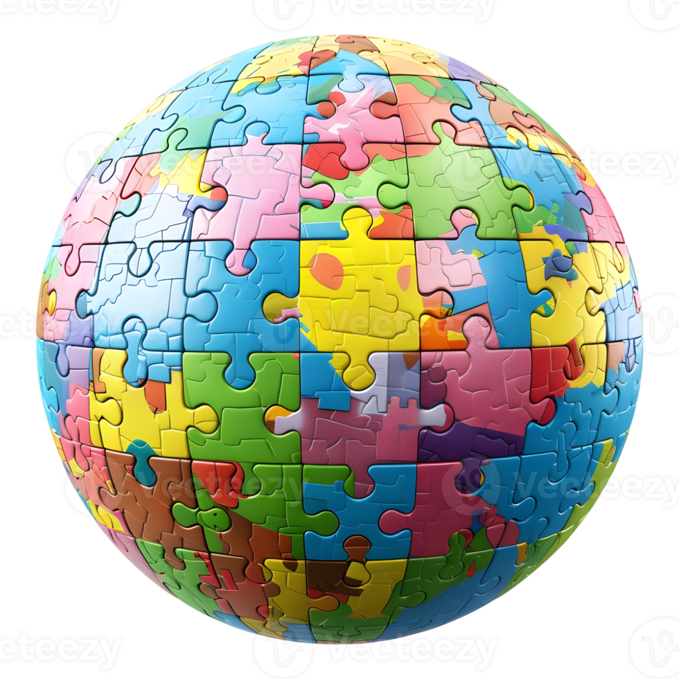 ai gerado 3d Renderização do uma terra fez a partir de quebra-cabeças enigma peças em transparente fundo - ai gerado png