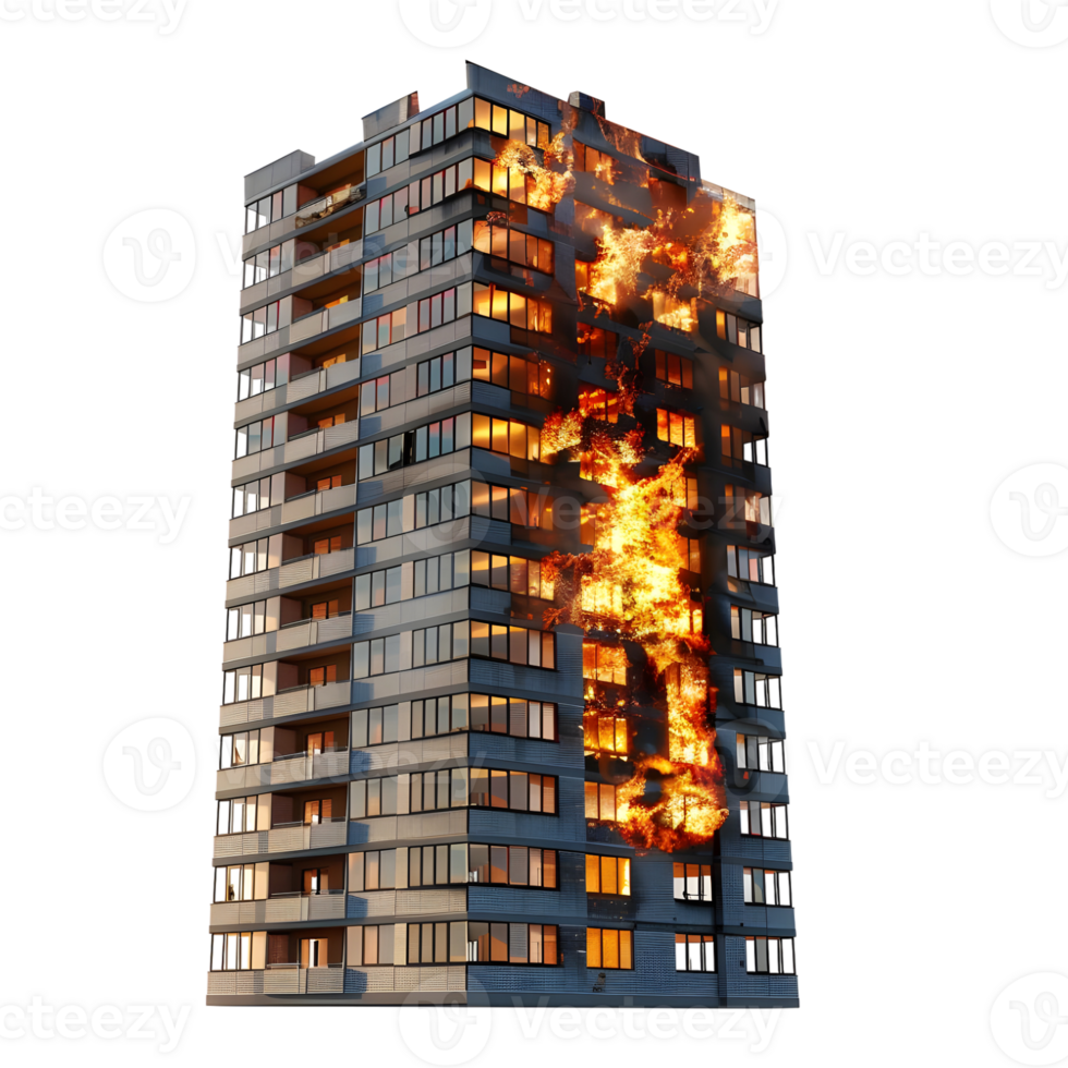 AI generated 3D Rendering of a Fire in a Building on Transparent Background - Ai Generated png