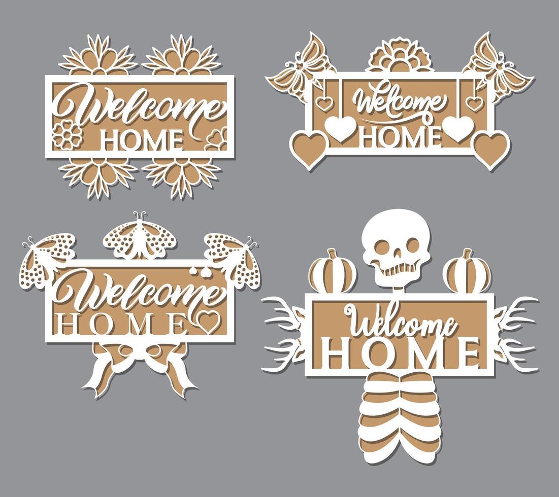 Laser Cut Wood Welcome sign Door Hanger Files vector