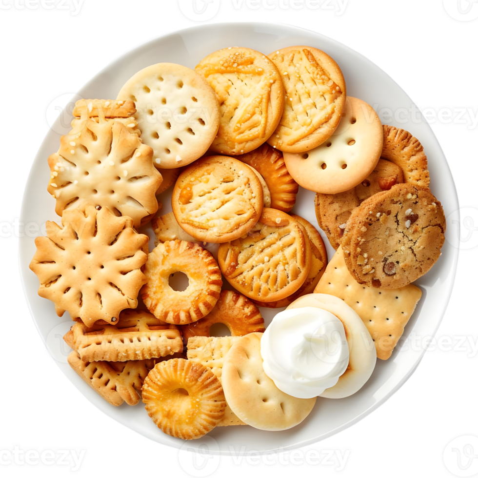 ai gegenereerd 3d renderen van een verschillend biscuits in een bord Aan transparant achtergrond - ai gegenereerd png