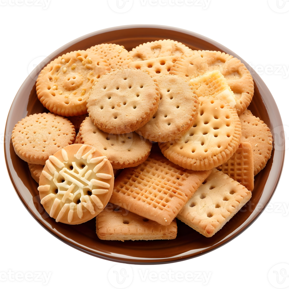 ai généré 3d le rendu de une différent des biscuits dans une assiette sur transparent Contexte - ai généré png