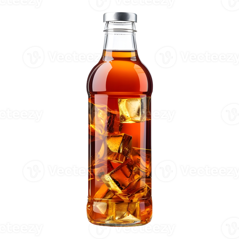 AI generated 3D Rendering of a Soft Drink in a Bottle with Ice Cubes on Transparent Background - Ai Generated png