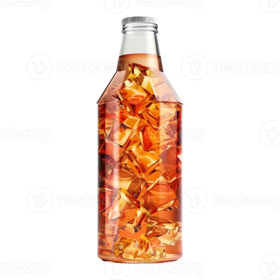 AI generated 3D Rendering of a Soft Drink in a Bottle with Ice Cubes on Transparent Background - Ai Generated png