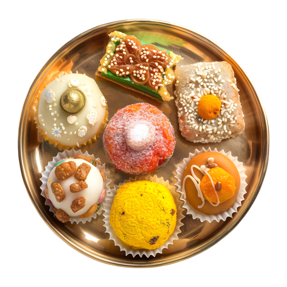 ai generato 3d interpretazione di un' indiano tradizionale dolci nel un' piatto su trasparente sfondo - ai generato png