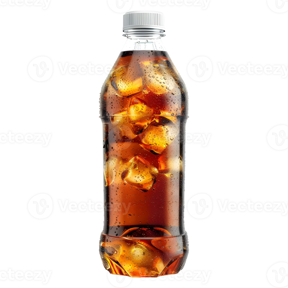 AI generated 3D Rendering of a Soft Drink in a Bottle with Ice Cubes on Transparent Background - Ai Generated png