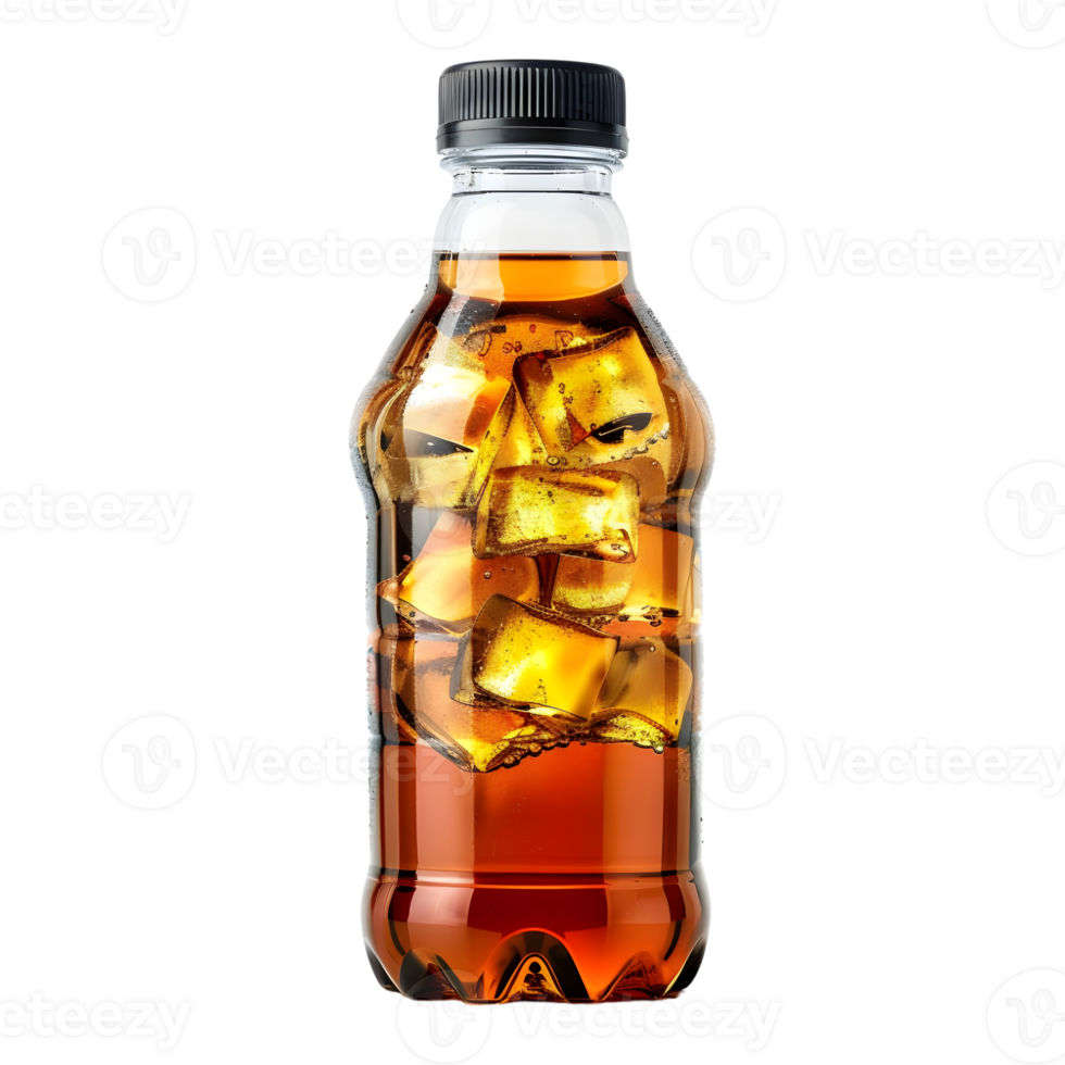 AI generated 3D Rendering of a Soft Drink in a Bottle with Ice Cubes on Transparent Background - Ai Generated png