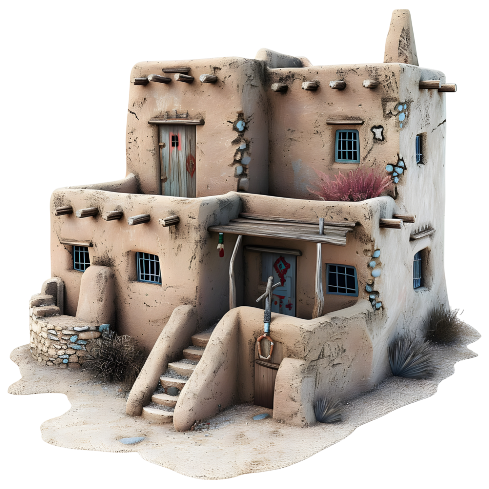 ai genererad 3d tolkning av en årgång hus tillverkad med lera på transparent bakgrund - ai genererad png